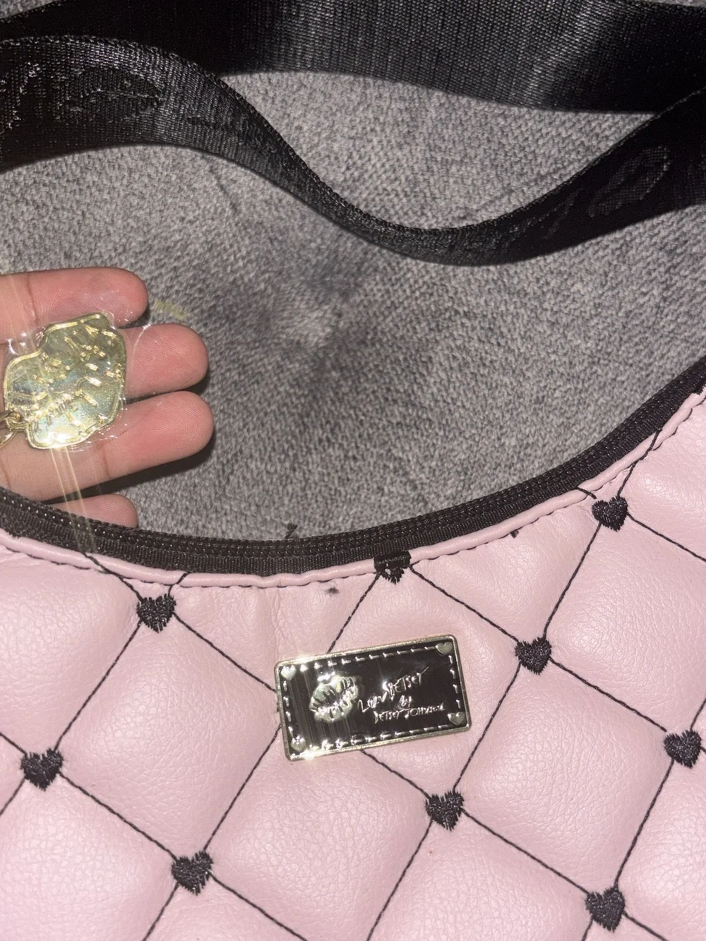 Juicy Couture Quilted Light Pink Shoulder Bag with Black Strap